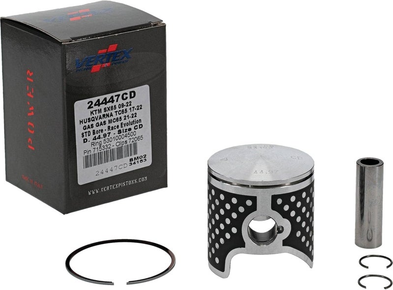 VERTEX 24447CD Cast Race Piston Kit Compatible With/Replacement For KTM 65 SX 2009-2022, Husqvarna TC 65 2017-2022 45 mm Cylinder Diameter, 65 cc Displacement, 44.970mm Piston Diameter - Image 1